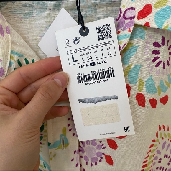 Zara Button Down Shirt L NWT Summer Print Linen Blend Bohemian - Picture 13 of 14
